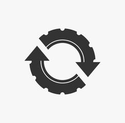 Tire repair and replacement. Vector illustration icon. Recycling