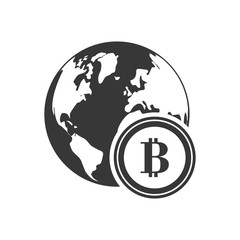 planet bitcoin money financial commerce icon. Flat and Isolated design. Vector illustration