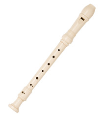 Obraz premium Plastic recorder woodwind instrument on white