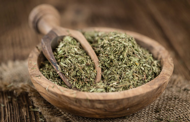 Heap of dried Stevia leaves