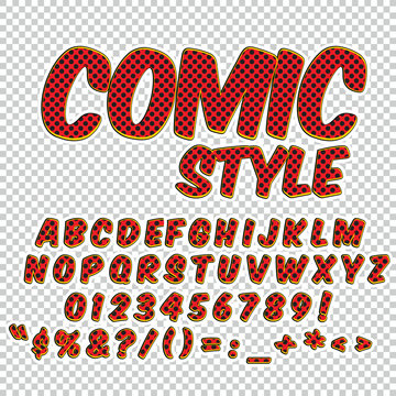 Comic alphabet set. Letters, numbers and figures for kids' illustrations.