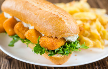 Fish Sticks on a sandwich (close-up shot)