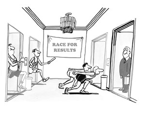 Business cartoon about the race for results.