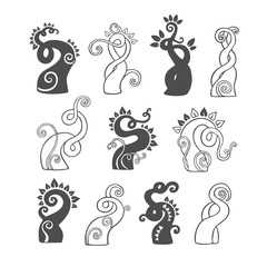 Outline doodle sprout and plant logo illustration icon set.