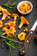 Raw wild chanterelle mushrooms redy for cooking