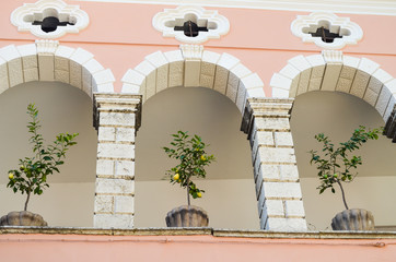 Lemon trees in pots on balcony in Limone sul Garda, Italy