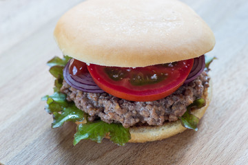 Home made hamburger on a kraft paper.