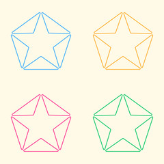 Set of colored stars of lined triangles logos.
