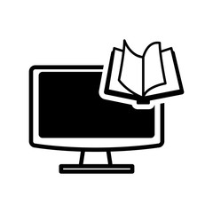 ebook book computer technology reading icon. Flat silhouette and isolated design. Vector illustration