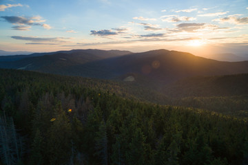 zachód słońca w Beskidach, widok z Gorca