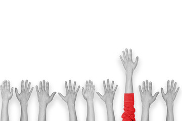 Obraz premium red hand leading crowd hands, leadership concept