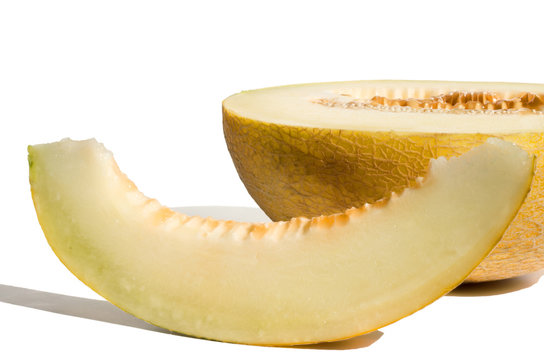 Melon in a cut on a white background. Piece of melon.