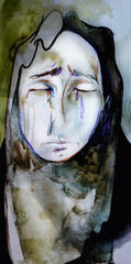 Dark illustration of crying female face