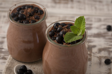 Healthy breakfast or morning snack with chia seeds chocolate pud