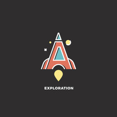 Stylized red rocket. Vector letter A logo. Exploration concept. Design template. Dark background
