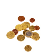 Heap of euro coins isolated on white background