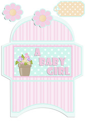 Paper cut out kids envelope and tag for birthday or baby shower