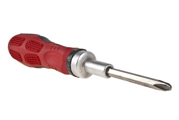 Old red screwdriver isolated on white background