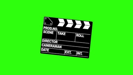 A motion picture clapboard, also called a slate on green screen
