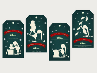 Vintage christmas gift tags with cute elf