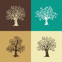 oak trees silhouette set