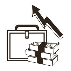 suitcase bills arrow money financial sketch icon. Black white isolated design. Vector illustration