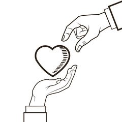 love hand heart romantic sketch icon. Black white isolated design. Vector illustration