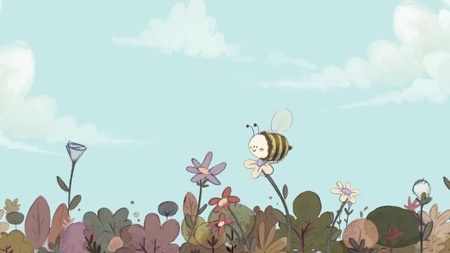 Abeja volando entre las flores