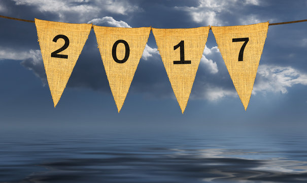 Individual cloth pennants or flags with 2017 New Year