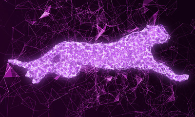 High-tech illustration of a leopard. Triangulation leopard jump
