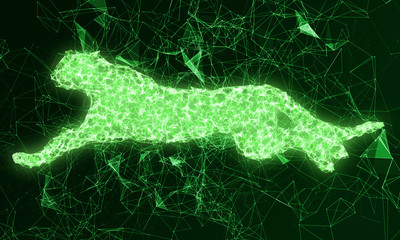 High-tech illustration of a leopard. Triangulation leopard jump