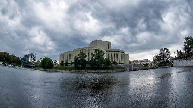 Sinister Storm Clouds Over the Opera House in Bydgoszcz - Time Lapse Video
