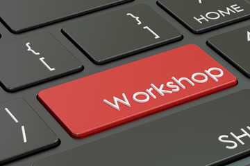 Fototapeta premium workshop button, red hot key on keyboard, 3D rendering