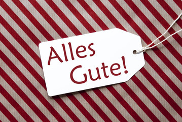 Label On Red Wrapping Paper, Alles Gute Means Best Wishes