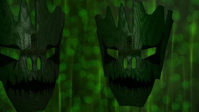 Swamp Voodoo Mask Loop is a motion graphics background with a spinning around swampy voodoo masks. It will add horror notes in your parties, vj performances, halloween evening etc.