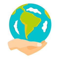 People holding earth. globe in hands concept of happy earth day eco friendly, help ecology, future life, natural. Earth in hands isolated on black background modern design vector conept