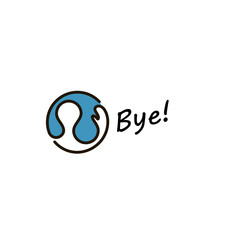 Isolated blue vector round logo. Human waving hand logotype. Goodbye sticker.