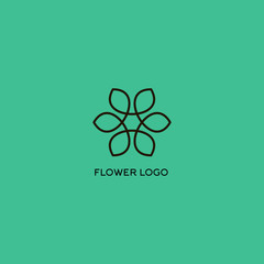 Isolated vector flower logo. Outlined flower on the turquoise background logo.