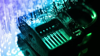 Padlock inside, and fiber optical technology background, shot in HD video