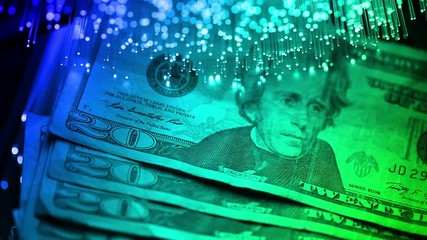 bills and Fiber optics background with lots of light spots, shot in HD