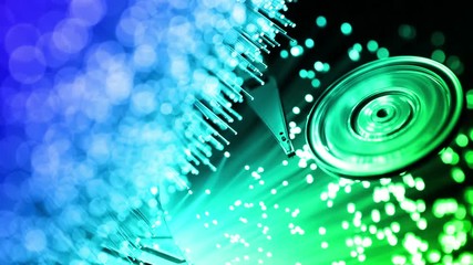 pc hard disk with Fiber optics background, shot in HD