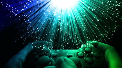 Game controller  with Fiber optics background, shot in HD
