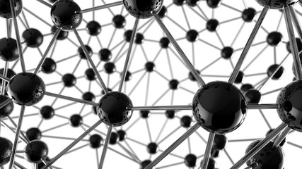 network of spheres linked in the space. Global connection concept,Technology and communication 3d render background