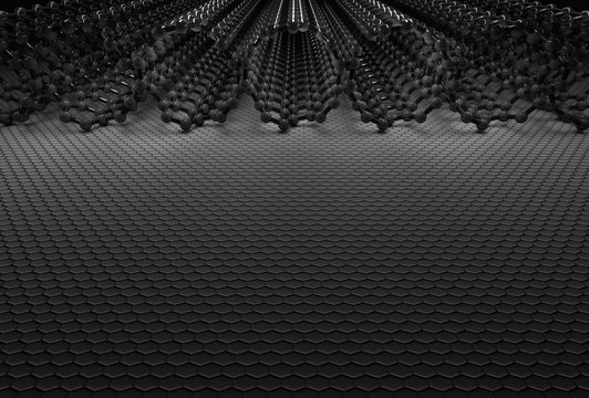 3D Rendering of Nanotubes, Dark Silver Atoms and Bonds