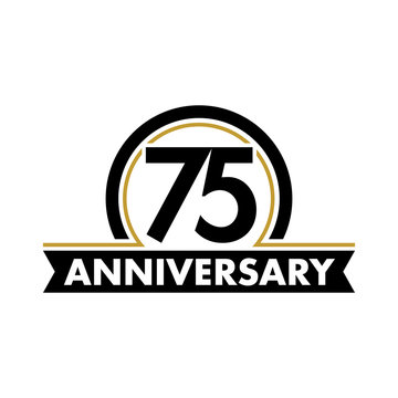 Anniversary vector unusual label. Seventy-fifth anniversary symbol. 75 years birthday abstract logo. The arc in a circle. 75th jubilee.