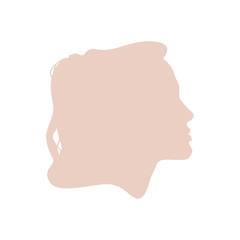 Isolated pale pink color women side view vector logo. Beauty salon logotype on the white background. Hairdresser business card element. Minimalistic female silhouette. Cosmetics icon.