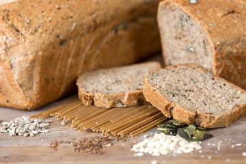 cereal products on old wooden table