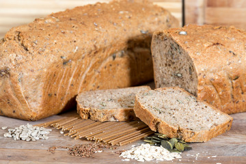 cereal products on old wooden table