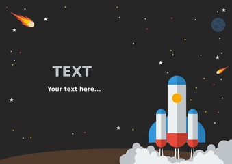 Space Rocket Launching for Text Background | Editable vector illustration in flat style as poster, invitation, web page, illustration for kids, or banner templates for astronomy related purposes
