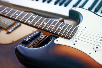 Fototapeta premium Electric guitars and synthesizer closeup
